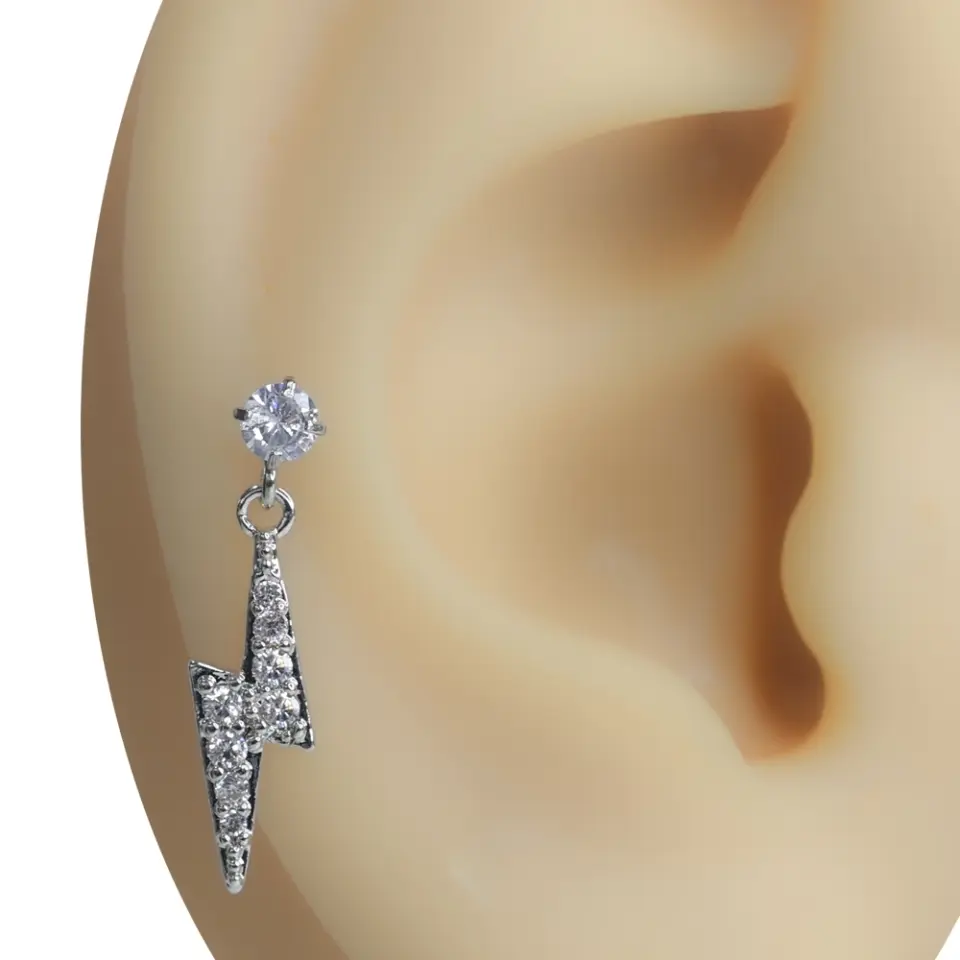 Aydınlanma Anı Gümüş Renk Zirkon Taşlı Tragus Helix Kıkırdak Piercing