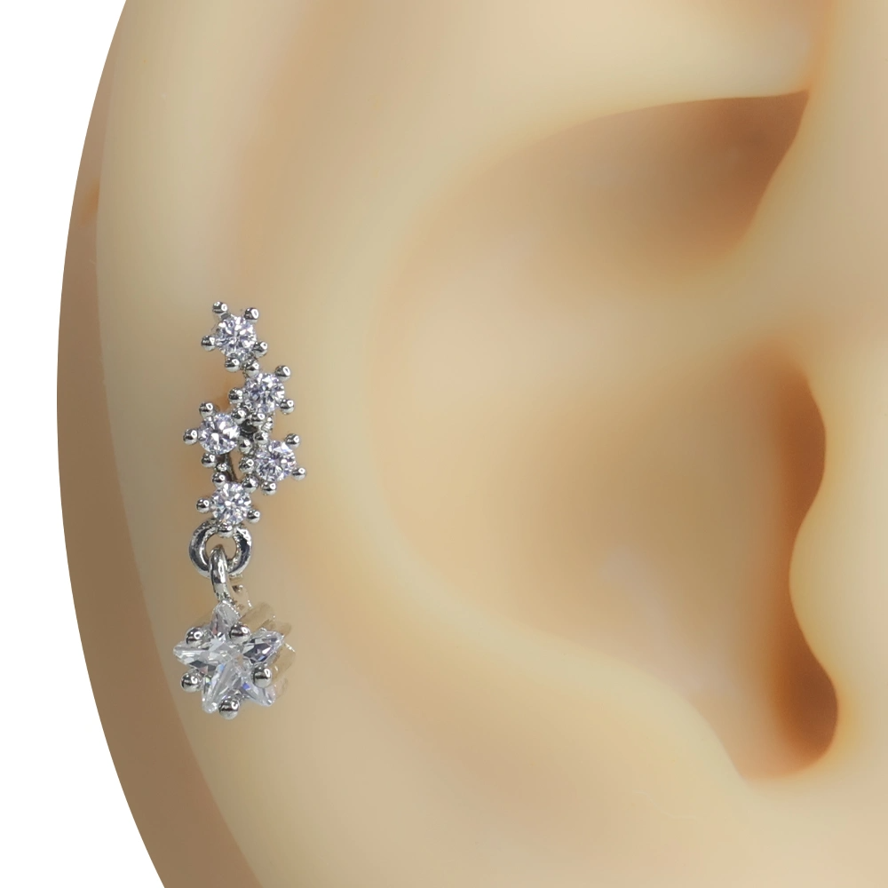 Rehber Yıldız Gümüş Renk Zirkon Taşlı Tragus Helix Kıkırdak Piercing