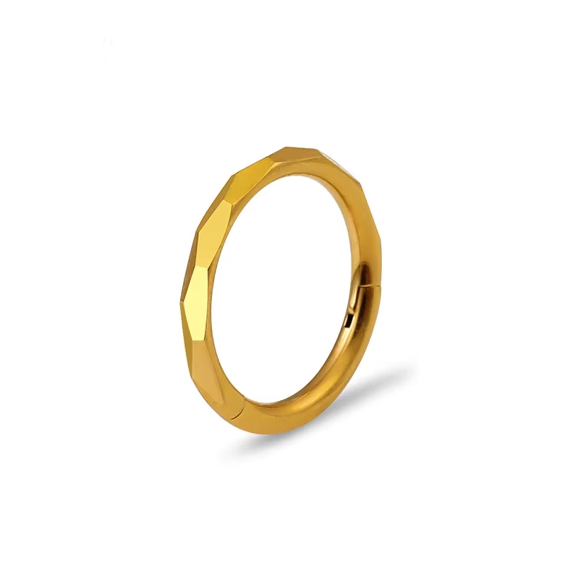 Facet Kesim Kilitli Gold Çelik Halka Piercing, Tragus-Nostril-Helix-Septum-Daith-Auricle