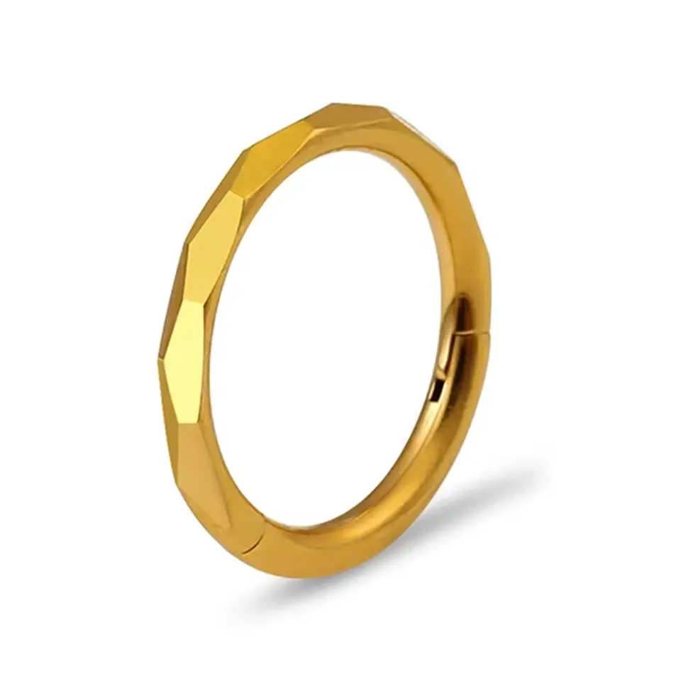 Gold renkli menteşeli clicker Facet Kesim figürlü 316L cerrahi çelik halka septum kıkırdak piercing