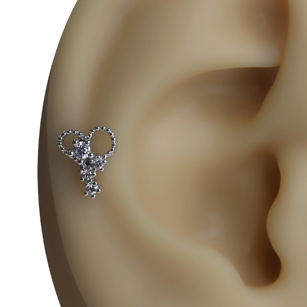 Venüs Tacı serisi farklı açılardan zirkon taşlı tragus helix kıkırdak piercing ürün detayları