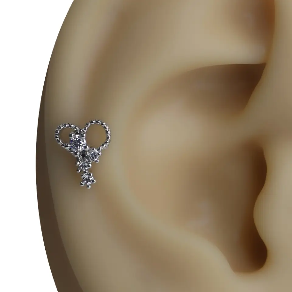 Venüs Tacı serisi farklı açılardan zirkon taşlı tragus helix kıkırdak piercing ürün detayları