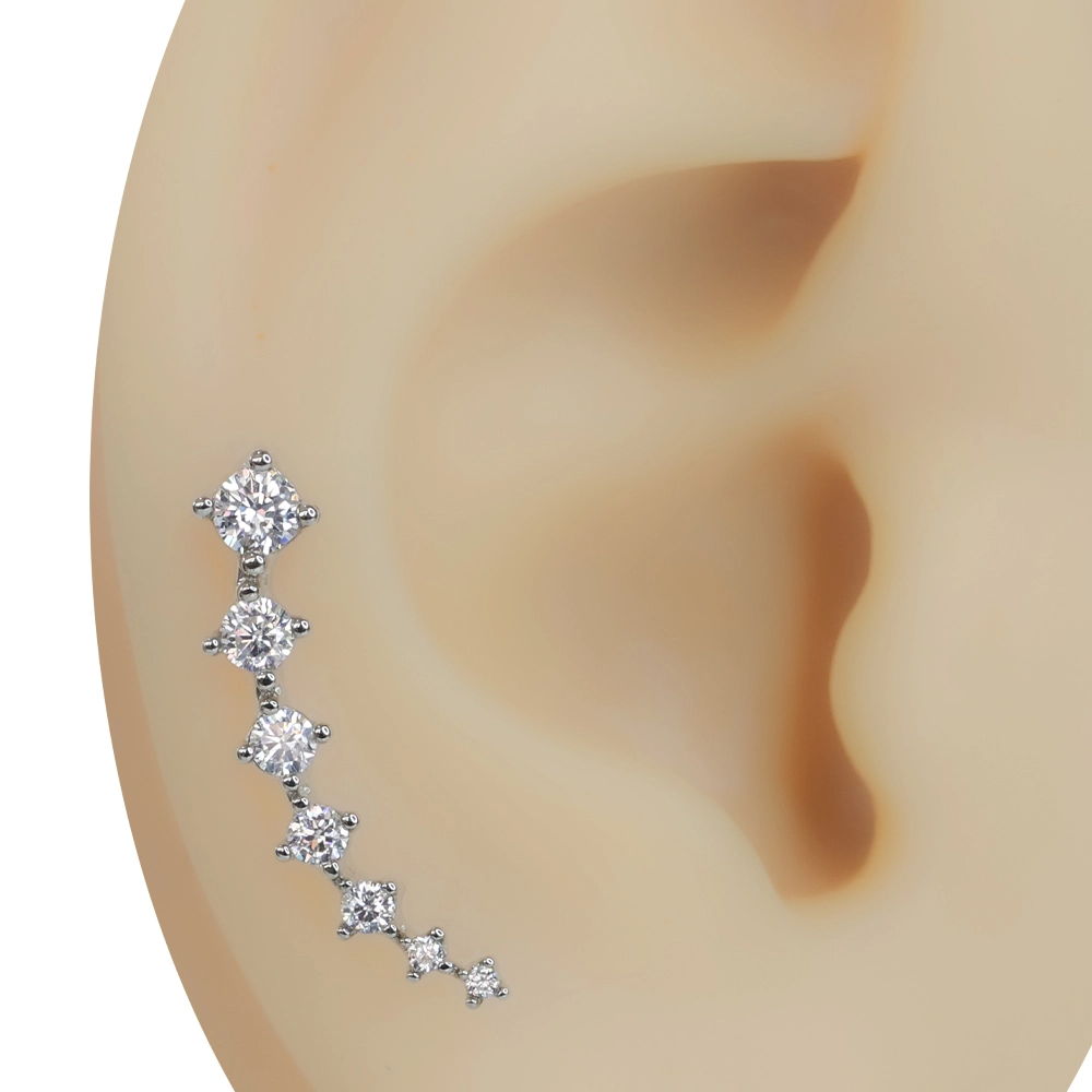 Kulak kavisini saran sıralı zirkon taşlı gümüş renk buz çağlayanı tragus helix kıkırdak piercing