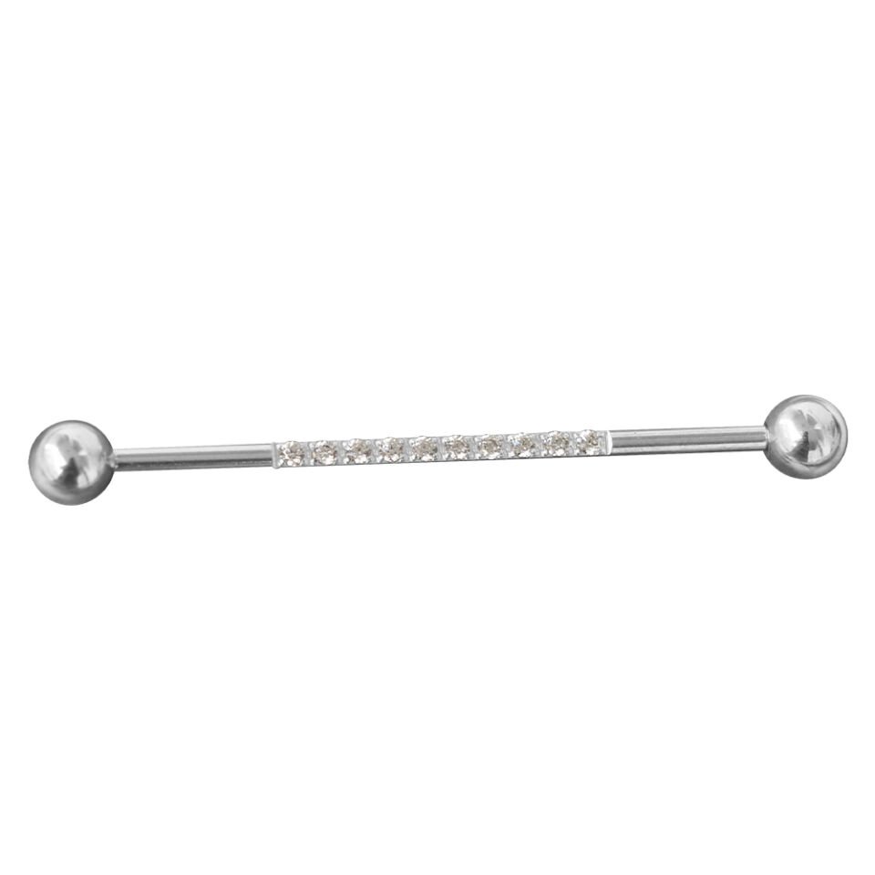 Su Taşı Detaylı Gümüş Rengi 316L Cerrahi Çelik Industrial - Köprü Piercing