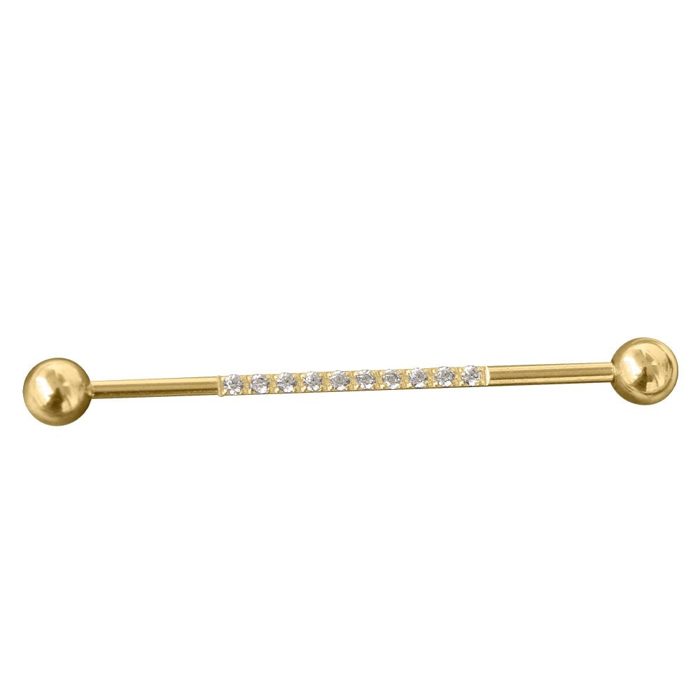 Su Taşı Detaylı Gold Rengi 316L Cerrahi Çelik Industrial - Köprü Piercing