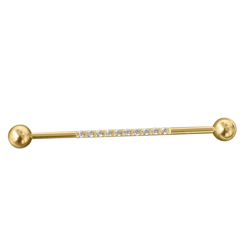 Su Taşı Detaylı Gold Rengi 316L Cerrahi Çelik Industrial - Köprü Piercing
