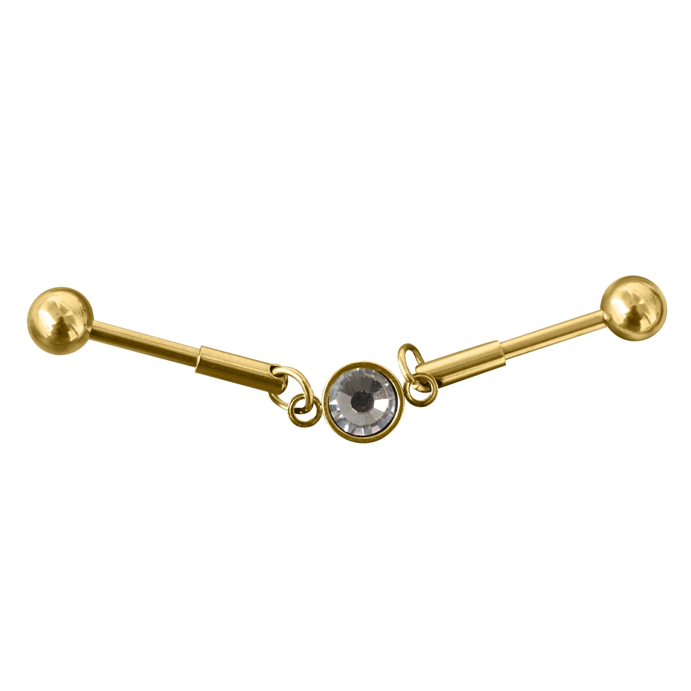 316L Cerrahi Çelik Gold Rengi Tek Taş Industrial - Köprü Piercing