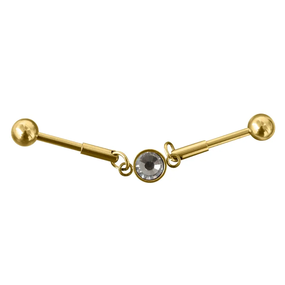 316L Cerrahi Çelik Gold Rengi Tek Taş Industrial - Köprü Piercing