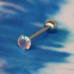 Aurora & Şeffaf Taşlı Çelik Dil Piercing