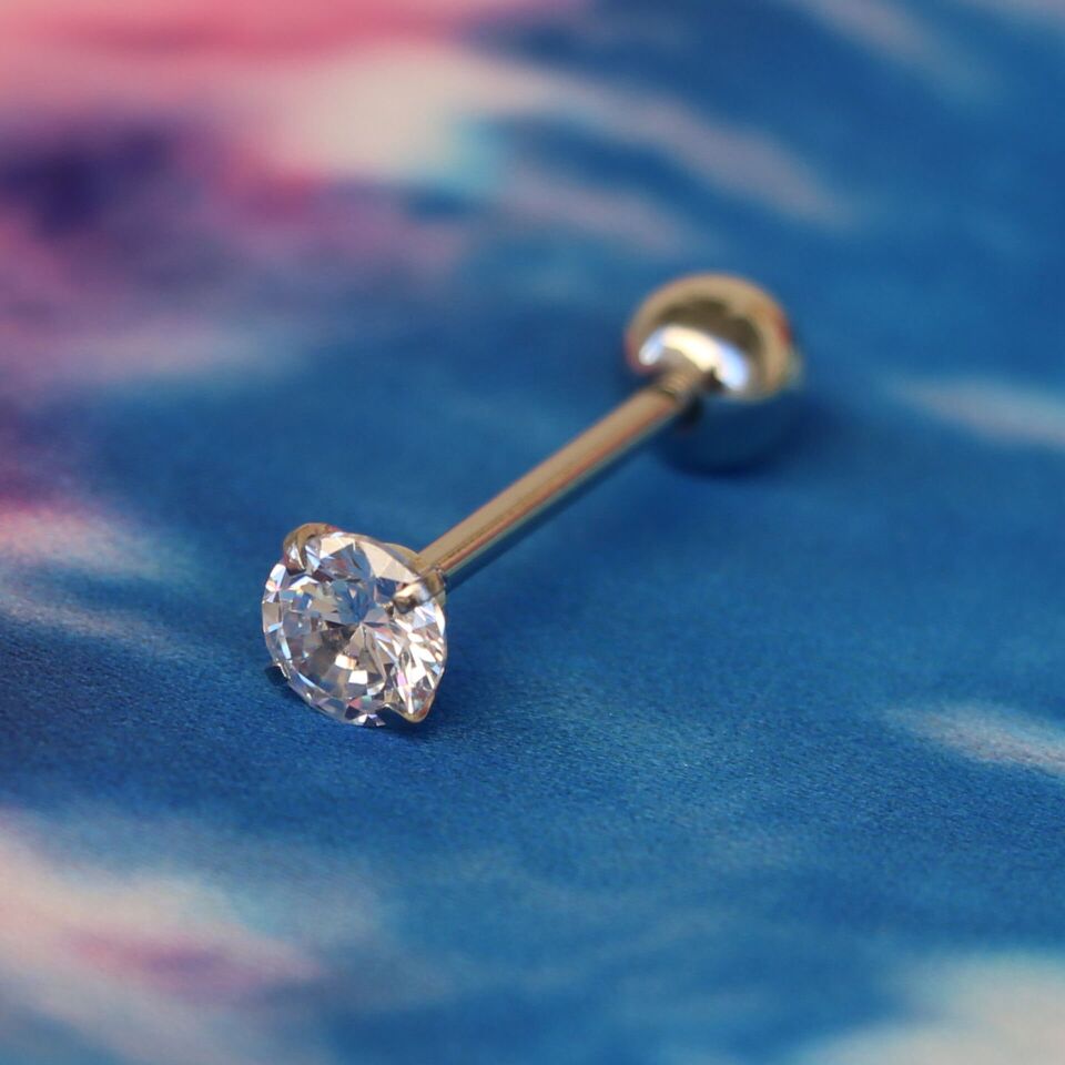 Tek Taşlı Cerrahi Çelik Dil Piercing