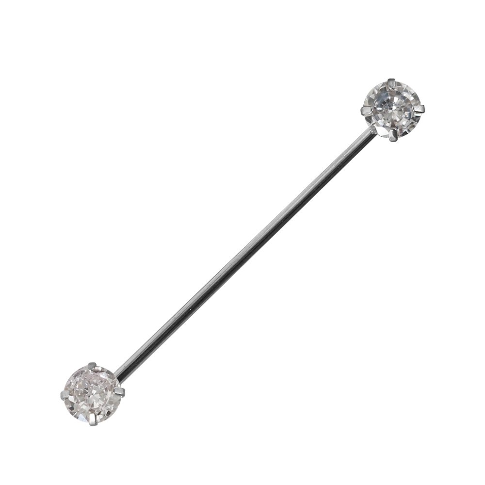 Zirkon Taşlı Gümüş Rengi 316L Cerrahi Çelik Industrial - Köprü Piercing