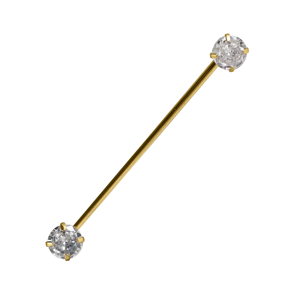 Zirkon Taşlı Gold Rengi 316L Cerrahi Çelik Industrial - Köprü Piercing