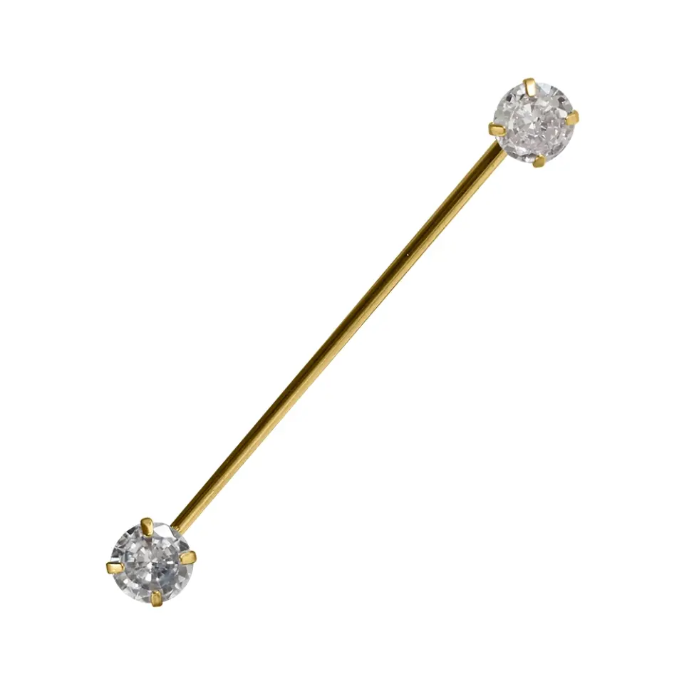 Zirkon Taşlı Gold Rengi 316L Cerrahi Çelik Industrial - Köprü Piercing