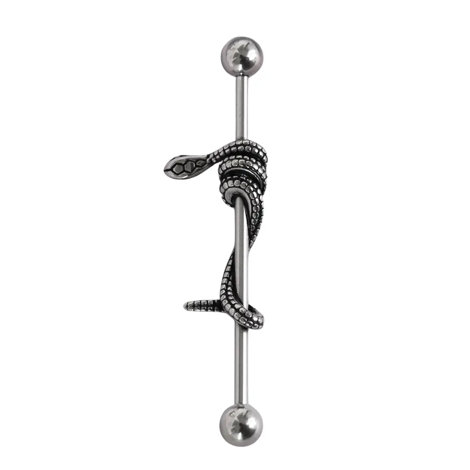 Yılan Figürlü Gümüş Rengi 316L Cerrahi Çelik Industrial - Köprü Piercing