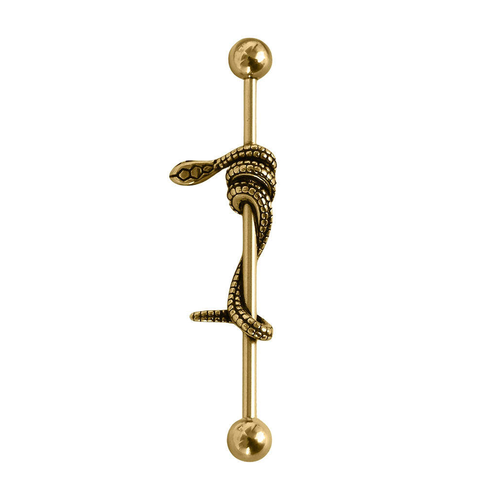 Yılan Figürlü Gold Rengi 316L Cerrahi Çelik Industrial - Köprü Piercing
