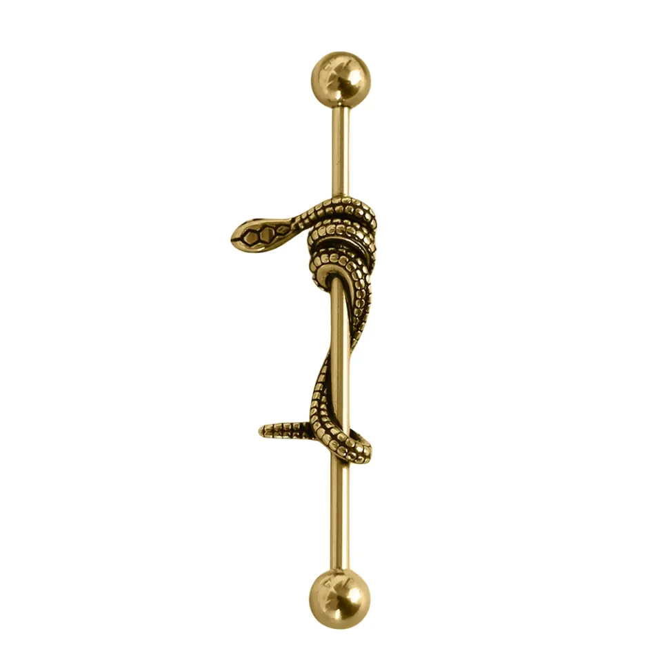 Yılan Figürlü Gold Rengi 316L Cerrahi Çelik Industrial - Köprü Piercing