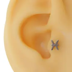 Balık burcu sembollü gümüş renk cerrahi çelik flatback piercing