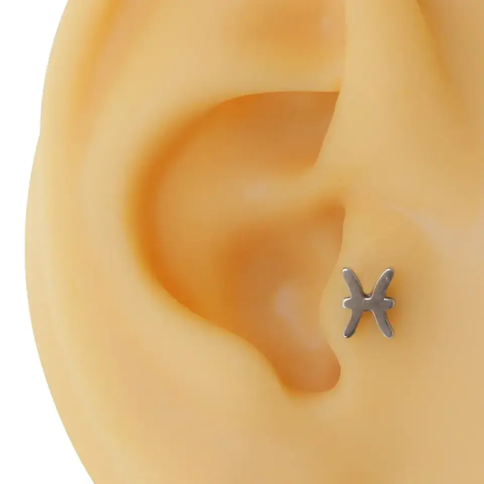 Balık burcu sembollü gümüş renk cerrahi çelik flatback piercing