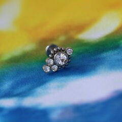 Dört Taş Toplu 7x1,2mm Çelik Labret Piercing, Tragus-Lobe-Helix-Kıkırdak