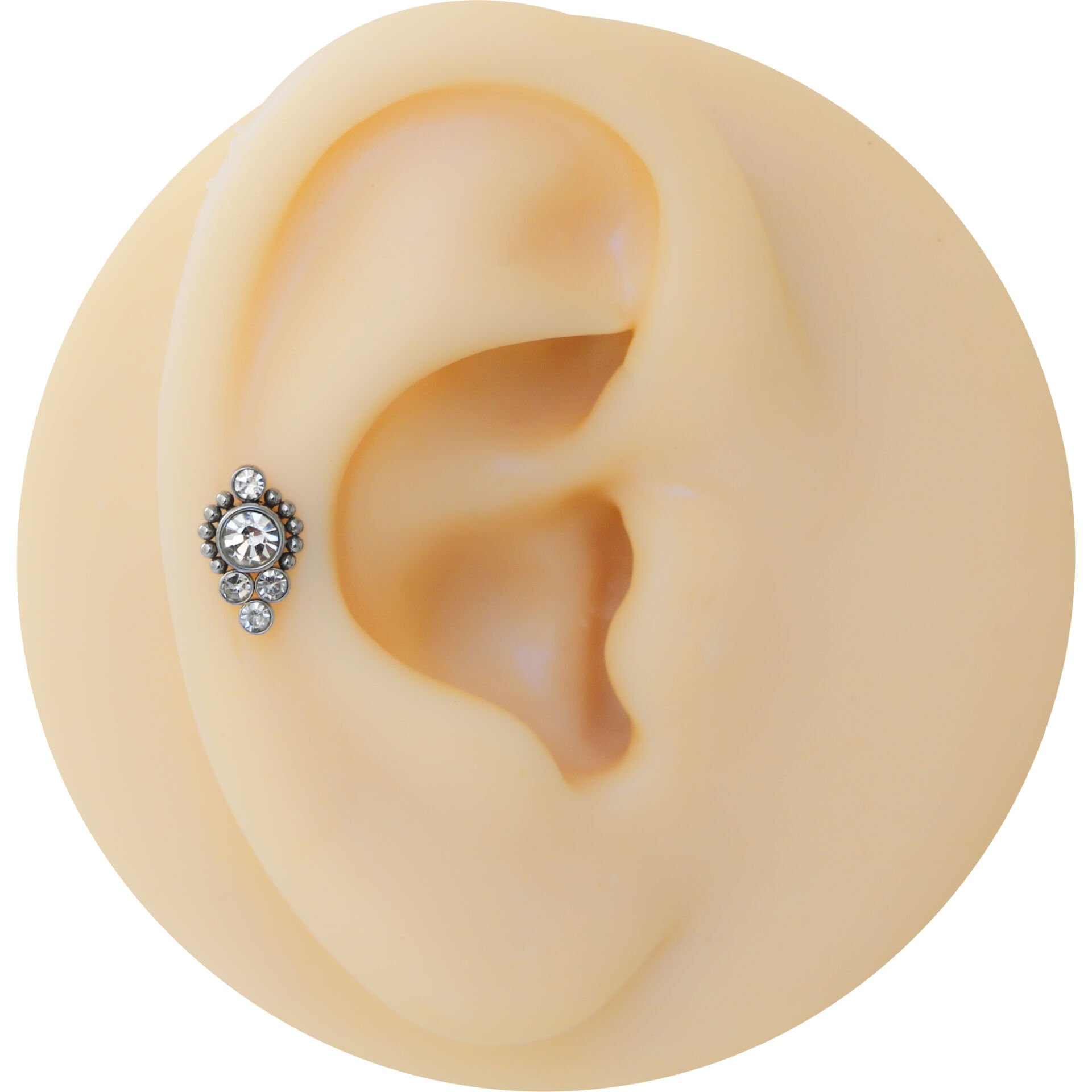 Dört Taş Toplu 7x1,2mm Çelik Labret Piercing, Tragus-Lobe-Helix-Kıkırdak