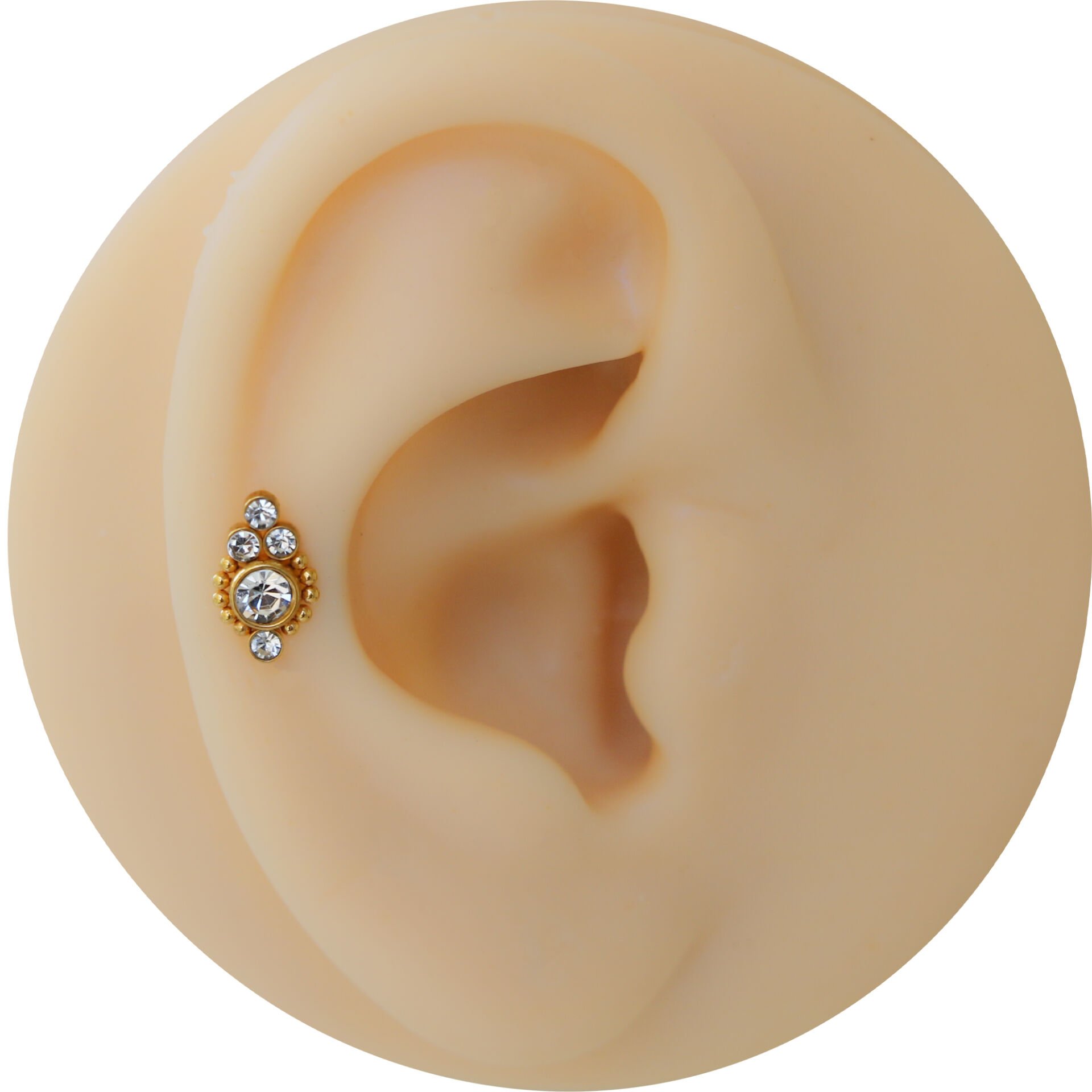 Dört Taş Toplu 7x1,2mm Gold Çelik Labret Piercing, Tragus-Lobe-Helix-Kıkırdak