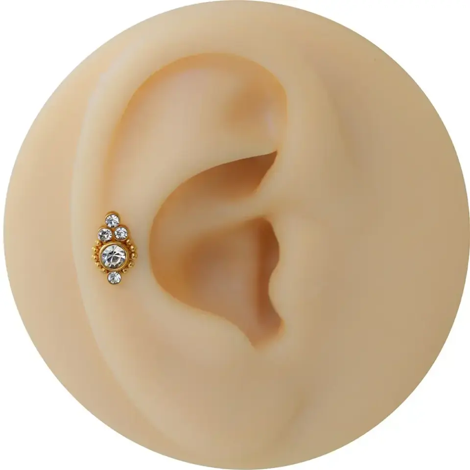 Altın renk zirkon taşlı markiz model cerrahi çelik tragus piercing