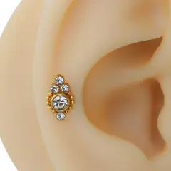 Sarı renk bohem tasarım zirkon taşlı helix kıkırdak küpesi parlak görünüm.