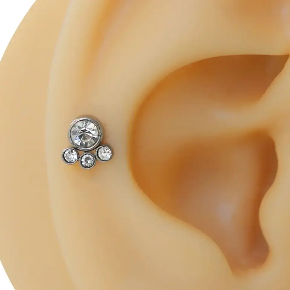 Pati modelli zirkon taşlı gümüş renk cerrahi çelik tragus piercing