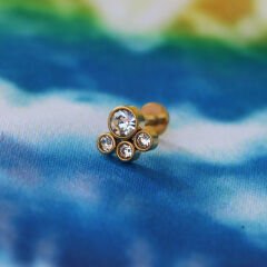 Dört Taş 6x1,2mm Gold Çelik Labret Piercing, Tragus-Lobe-Helix-Kıkırdak