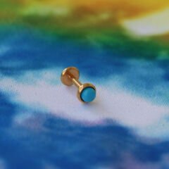Doğal Taş Turkuaz 6x1,2mm Gold Çelik Labret Piercing, Tragus-Lobe-Helix-Kıkırdak