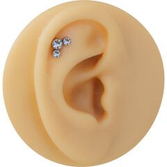 Asimetrik Üç Taş 6x1,2mm Çelik Labret Piercing, Tragus-Lobe-Helix-Kıkırdak