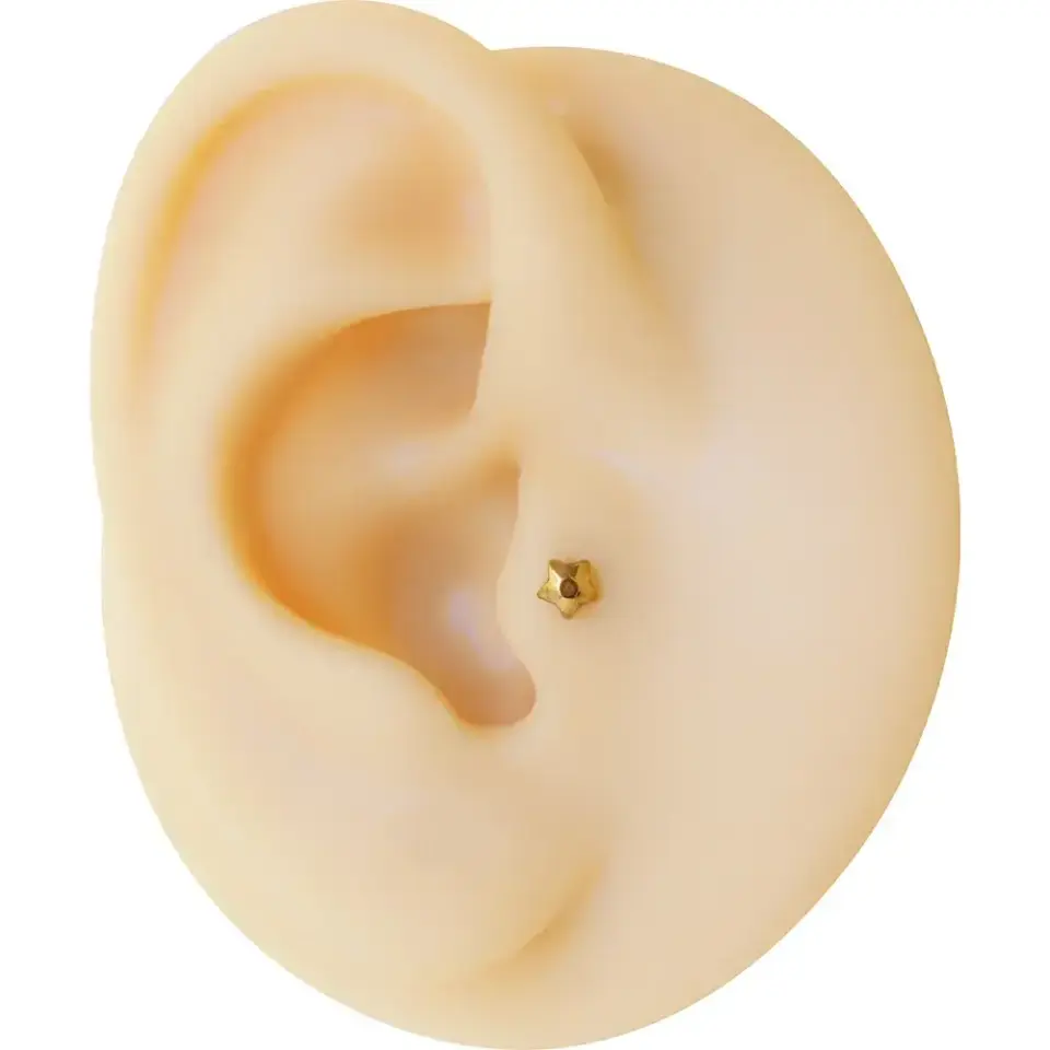 Sarı renk yıldız figürlü 316L anti-alerjik helix conch kıkırdak küpesi gold.