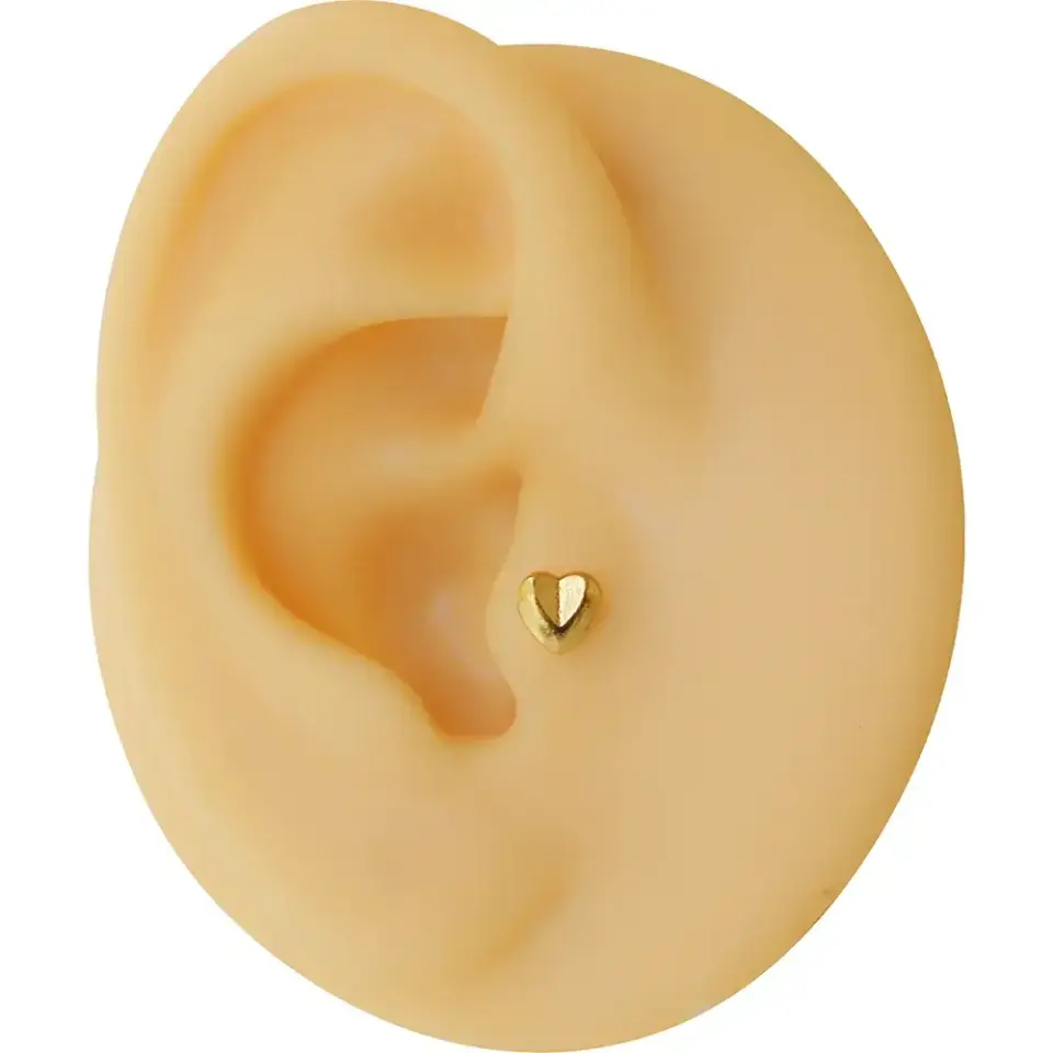 Flatback arkası düz vidalı gold kalp piercing