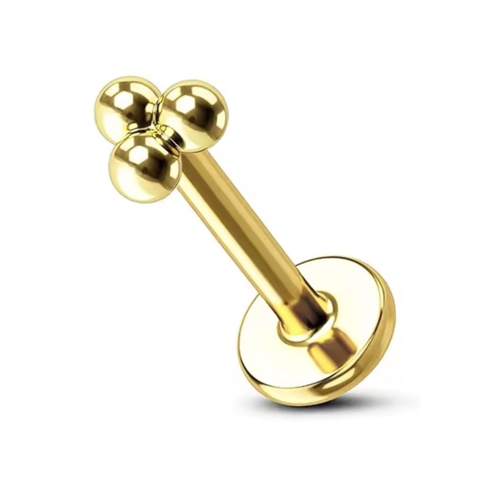 Üç Top 6x1,2mm Gold Çelik Labret Piercing, Tragus-Lobe-Helix-Kıkırdak