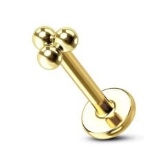 Üç Top 6x1,2mm Gold Çelik Labret Piercing, Tragus-Lobe-Helix-Kıkırdak