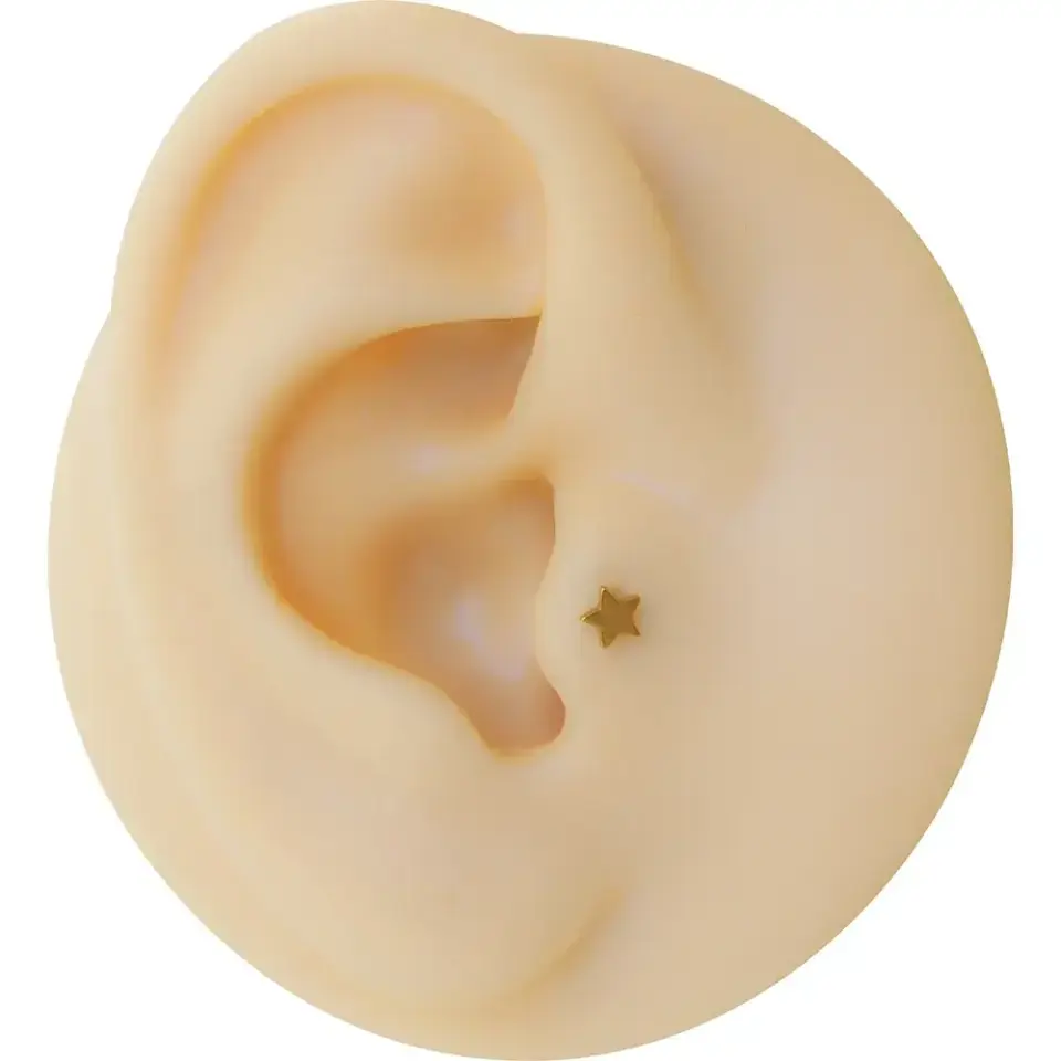 Arkası düz vidalı sarı altın yıldız piercing