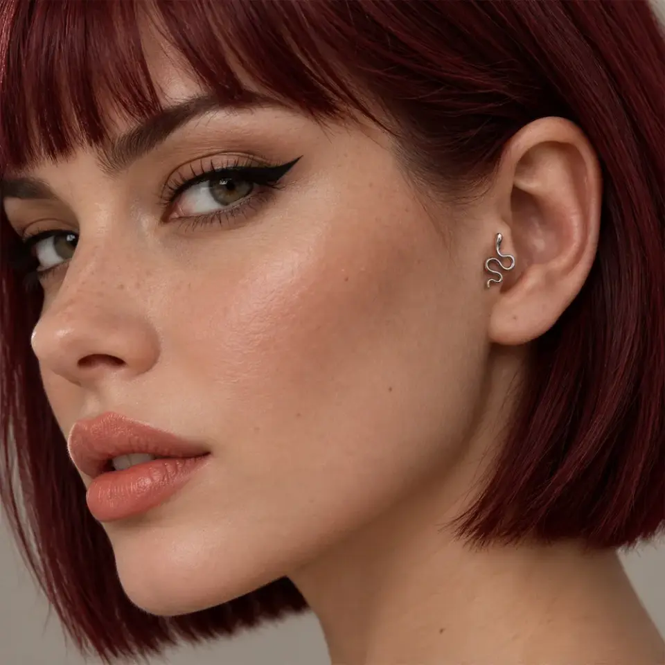 gumus-yilan-tragus-piercing-kulakta