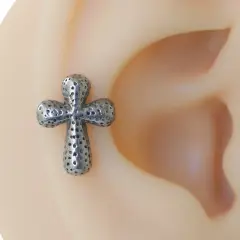 Antik gümüş dokulu bohem haç cerrahi çelik tragus piercing flatback