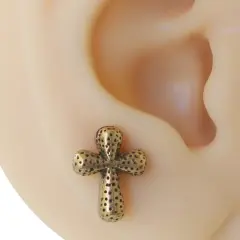 Sarı altın renk bohem dokulu haç figürlü 316L cerrahi çelik tragus piercing flatback.