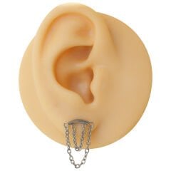 Çift Zincir Detaylı 6x1,2mm Çelik Labret Piercing Çelik Labret Piercing, Tragus-Lobe-Helix-Kıkırdak