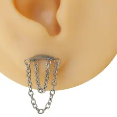 Gümüş renk çift sallantılı zincir tasarım 316L cerrahi çelik tragus piercing flatback.