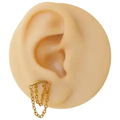 Arkası düz flatback sistem sarı gold çift zincir piercing