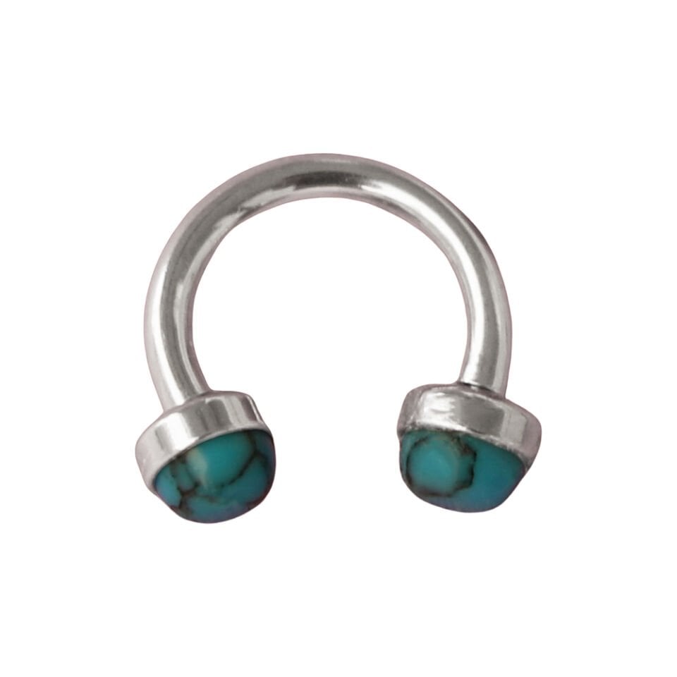 İki ucu turkuaz taşlı vidalı kıkırdak küpesi helix ve conch uyumlu piercing.