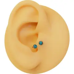 gümüş renk yarım halka turkuaz taşlı piercing