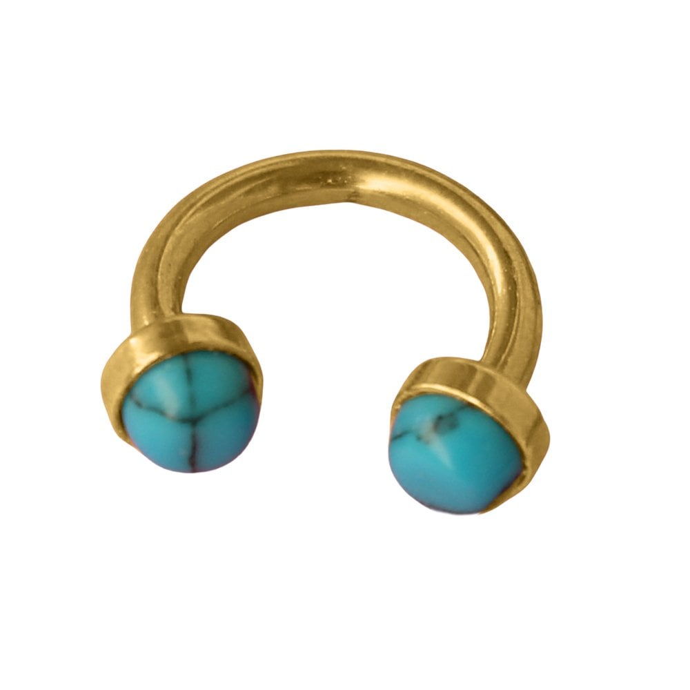 Sarı gold çift tarafı turkuaz taşlı vidalı kıkırdak küpesi helix ve conch uyumlu.