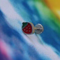 Mineli Çilek 7x1,2mm Çelik Labret Piercing, Tragus-Lobe-Helix-Kıkırdak