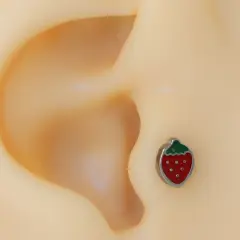 Mineli çilek figürlü gümüş renk 316L cerrahi çelik tragus piercing flatback