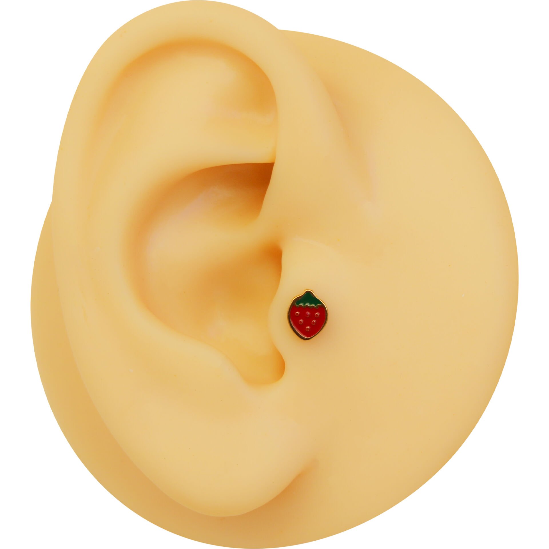 Mineli Çilek 7x1,2mm Gold Çelik Labret Piercing, Tragus-Lobe-Helix-Kıkırdak