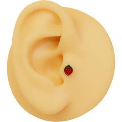 Mineli Çilek 7x1,2mm Gold Çelik Labret Piercing, Tragus-Lobe-Helix-Kıkırdak