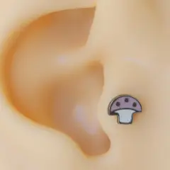 Mineli mantar figürlü gümüş renk 316L cerrahi çelik tragus piercing flatback